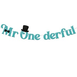 Mr Onederful Banner – Decoración de fiesta de primer cumpleaños para niño, pancarta de primer cumpleaños para niños, purpurina azul