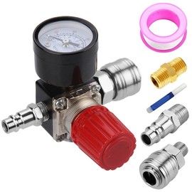 Preciva 1/4-inch Pressure Regulator - EU standard Pressure Reducer / Pressure Control Valve / Pressure Switch / Control Valve with Pressure Gauge up to 175 PSI - For Air Compressors, black