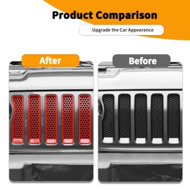 Hoolcar Front Grill Insert Cover Trim Kit Front Honeycomb Grille Cover Guard Compatible with Jeep Wrangler Sport S 2018-2024, Exterior Accessories, Red, 7 PCs