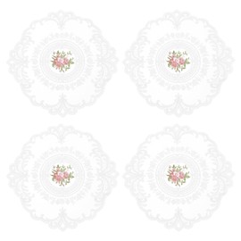 sourcing map 4Pcs Retro Lace Placemats, French Crochet Doilies Round Embroidered Hollow Cup Vase Table Mat for Dining Table Kitchen Party 11.02x11.02inch, White