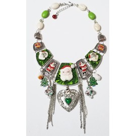 All Vintage Santas Trees Christmas Bib Necklace 2 x Earrings Gift Box One of a Kind