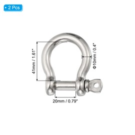 PATIKIL Screw Pin Shackle 10mm 3/8" 1410lb, 2Pcs 304 Stainless Steel Forged Bow Shackle Marine Grade for Chains Wire Rope Outdoor, Silver