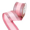HUIHUANG Pink Wired Satin Ribbon with Glitter Stripe Edges 2.5