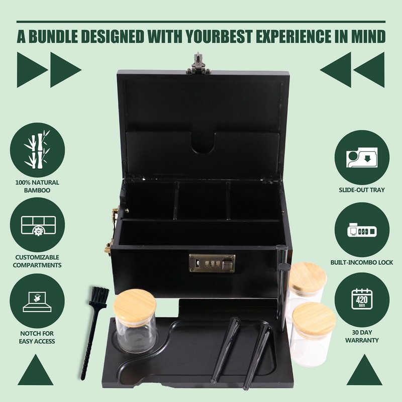 JIABOLANG Large Bamboo Box with Combination Lock,Home Decorative Storage Box