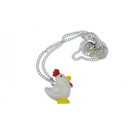 Miniblings Chicken Necklace 45 cm Rooster Chicken 3D Easter White Red Comb Handmade Fashion Jewellery Link Chain Silver-Plated, Plastic, No Gemstone