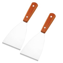 Grill Slant Edge Flat Scraper,Granmagazz 2 Pieces Stainless Steel Grill Griddle Scraper with Wooden Handle, Versatile Grill Scraper Tool for Grill BBQ Teppanyaki Dough Pancake Pizza