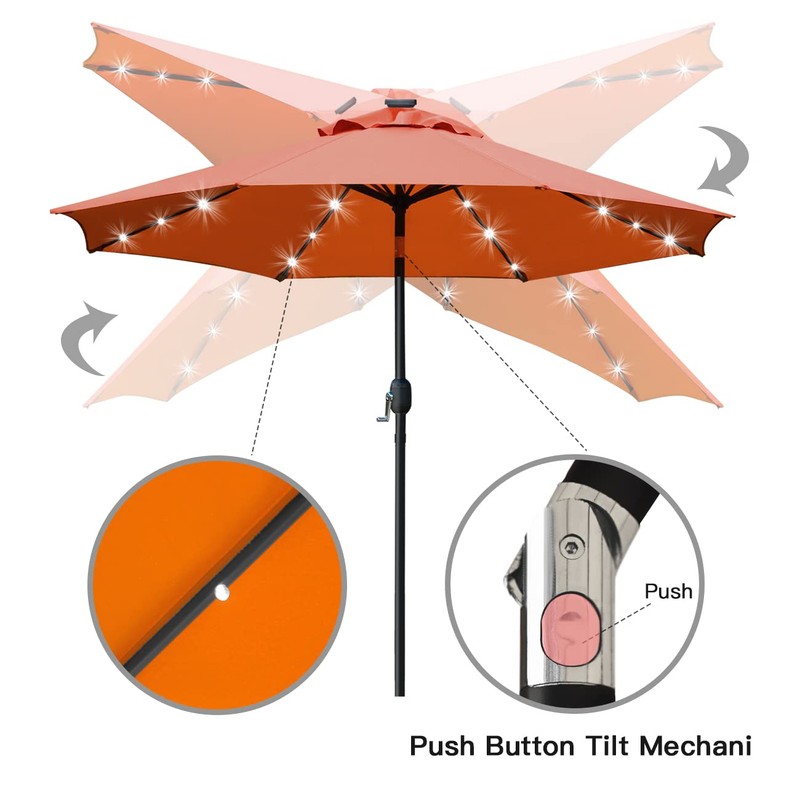 Sunnyglade 9' Solar LED Lighted Patio Umbrella with 8 Ribs/Tilt