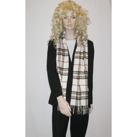 Cashmere Feel Unisex Pashmina Scarf in Checks and Plaid (IVORY)