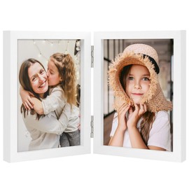 ORIVAN 3.5x5 Double Picture Frames Hinged Folding Photo Frames Vertical Stand Frames (White)