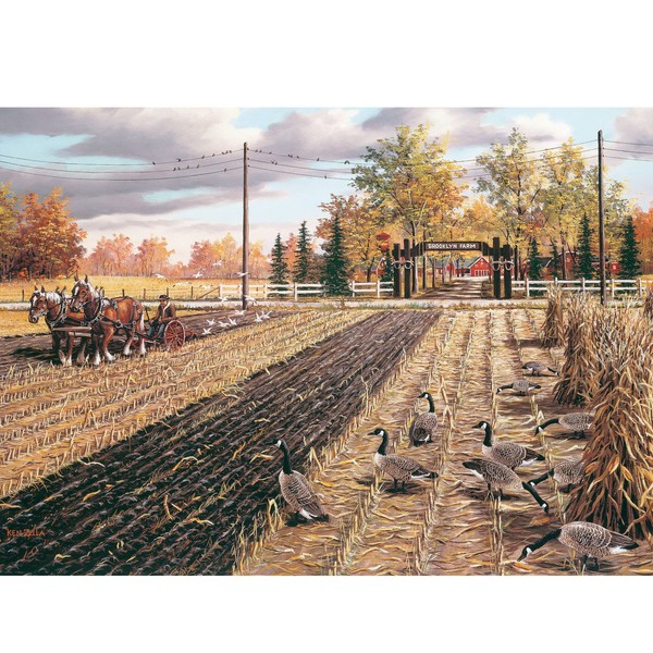 Rivers Edge Products 1000 Piece Puzzle, Jigsaw Puzzle in Tin for Adults, Teenagers, and Kids, Unique Outdoor Fall Puzzle, 28 by 20 Inches, Fall Plowing
