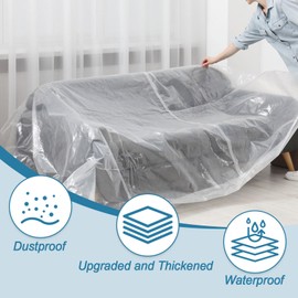Pack of 2 Waterproof Transparent Furniture Cover 2 x 3 m Sofa Cover Dustproof Couch Cover for Moving Storage Renovation Robust Plastic Protective Cover for Sofas Armchairs Chairs Ottomans