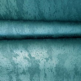 Plain foil Green Blue Teal Metallic Faux Concrete Plaster Textured Wallpaper