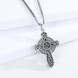 XIXLES Cross Celtic Necklace Celtic Cross Pendant Necklace 925 Sterling Silver Lucky Celtic Knot Cross Irish Jewellery Gifts for Men Women