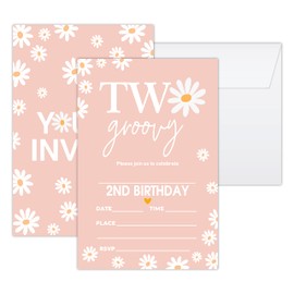 Utaqer 4x6 Birthday Invitation Cards with Envelopes, Groovy Daisy Design, 20 Pack, Modern Style, Floral Pattern, Unisex-Adults, Perfect for Birthday Parties