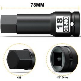 Aiourx 1/2" Drive 18 mm Hex Impact Bit Socket, H18 Allen Bit Socket, Metric, Cr-Mo Steel, Automotive Repair Industrial Maintenance and DIY Enthusiasts Alike