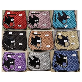 Glittery Shine Horse English Saddle Pad Set with Matching Fly Bonnet Set Ear Net Fly Veil (Silver)