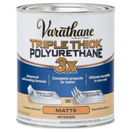 Varathane Triple Thick Polyurethane Clear Wood Finish | Self-Leveling Formula | Scratch and Stain Resistance | Durability in One Coat | Matte | Quart