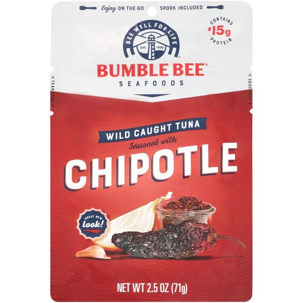 BUMBLE BEE Chipotle Seasoned Tuna, 2.5 oz. Pouch with Spoon (Pack of 12), Wild Caught Tuna Fish, Tuna Pouch, High Protein, Keto Food, Keto Snack, Gluten Free, Paleo Food