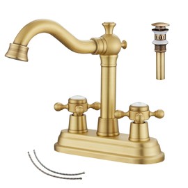GGStudy Bathroom Faucet Antique Brass 2 Handles 4 Inches Centerset RV Bathroom Vanity Faucet with Drain Assembly and Supply Hose Lavatory Faucet