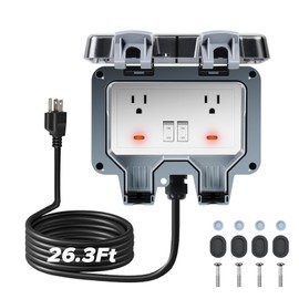 ZUYIYI Outdoor Power Outlet Box with 26.3Ft Extension Cord, Switches & LED Indicator Electrical Outlets Extender, 14 AWG 15 AMP 5-15R, Waterproof IP66, Wall Socket with Cover for Garden
