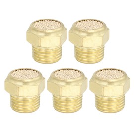 PATIKIL Brass Pneumatic Exhaust Muffler 1/8" NPT 5 Pcs Flat Sintered Air Breather Vent Filter Solenoid Valve Noise Reducer Fitting for Compressor Cylinders Oil Tanks Air Tools, Golden