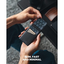 VULKIT Credit Card Holders for Men Pop-up Card Wallet RFID Blocking Slim Metal Cards Wallet with Leather Cash Slots, Carbon Fiber