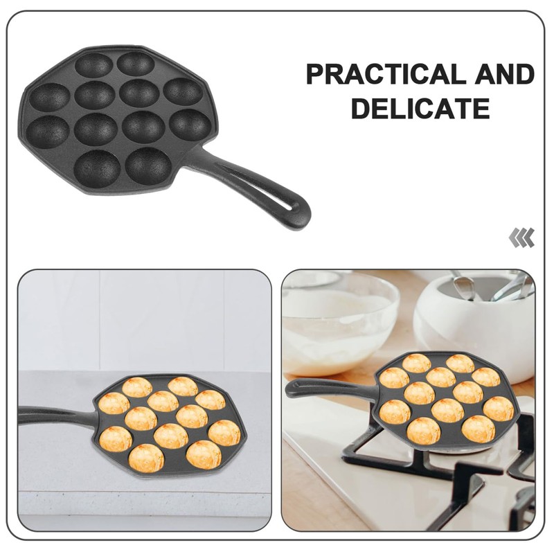 MUCKLILY Cast Iron Takoyaki Baking Pan 12-Cup Octopus Meatball Mold