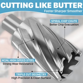 KEENTECH HSS Annular Cutter,7/8 Inch Diameter x 1 Inch Depth, 3/4 Inch Weldon Shank (2 Flat), M2AL High Speed Steel Mag Drill Bit with 1/4" x 3" Pilot Pin for Stainless Steel, Cast Iron, Alloy