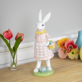 Northlight Girl Bunny with Easter Basket Outdoor Garden Statue - 12"