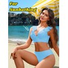 Kaei&Shi Ruffle Two Piece Swimsuit for Women,Cheeky Bikini Sets,Full Coverage