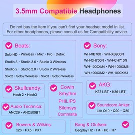 3.5mm Replacement Audio Cable for Beats Headphones Cord Wire Aux Cable Compatible with Beats Solo2 Solo3 Studio3 Wireless HD Pro by Dr. Dre Sony WH-1000XM4 WH-1000XM5 with In-line Mic & Volume Control