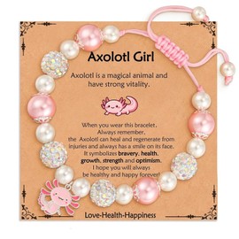 Ticome Axolotl Bracelet for Girls,Pink Pearl & CZ Ball,Alloy Pendant Bracelets,Adjustable Bracelet,Charm Cute Christmas Birthday Jewelry Gifts