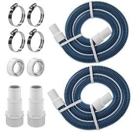 1.5" 6ft Pool Filter Pump Hose Kit for Above Ground Swimming Pools Vacuum Skimmer 1 1/2" Hose Replacement & 1 1/2 to 1 1/4 Pool Hose Adapter Fittings - 2 Pool Hoses, 2 Adapters, 4 Clamps, 2 PTFE Tapes