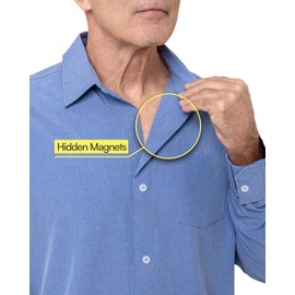Joe & Bella Magnetic Shirt for Men | Men's Adaptive Button-Down Shirt with Magnetic Buttons and Lightweight Stretch Fabric, Heathered Blue, Large