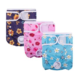 Demigreat Female Dog Heat Pants Pack of 3 S, Highly Absorbent and Sanitary Towels Dog Nappies for Female Dogs, Adjustable Size – Cute Flowers