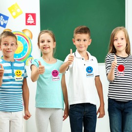 120Pcs Smile Face Name Tags Stickers, Self Adhesive Colorful Smile Face Name Tag Labels Watercolor Student Nametags Stickers for Home Office Back to School Classroom Supplies