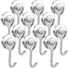 BOCHUANG 12 Pcs Magnetic Hooks, Diameter 0.8 inches (20 mm), Strong Magnets, Vertical Load Capacity 33.1 lbs (15 kg), Neodymium Pins, Magnets, Wall Hanging Hooks, Refrigerator, Kitchen, Office,