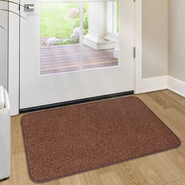 TREETONE Non-Slip Front Back Door Mat, 20" x 30" Absorbent Shoe Scraper Dirt Trapper, Low-Profile Floor Mats, Easy Clean Doormat for Entrance, Patio, Laundry Areas, Brown & Camel