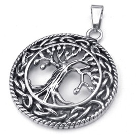 jonline24h Mens Womens Celtic Tree of Life Stainless Steel Pendant Necklace Silver 24 inch Chain