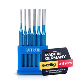 Paffrath® Pin Punch Set 6 Pieces (2-8 mm) - Punch Set Made of Chrome Vanadium Steel - Precision Ground Tips - Robust, Painted Shafts - Made in Germany