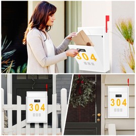 Wall Mount Mailbox for Outside, Locking Mailbox with Flag, Large Security Mailbox with Combination Lock and Three Sets 0-9 Mail Box Numbers, Metal Drop Box for Outdoor, House, 3.4"D x 8.5"W x 12.7"H