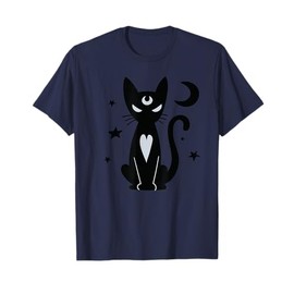 Gothic Witchy Black Cat with Moon Mystical Stars Night Art T-Shirt
