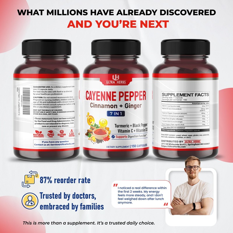 Cayenne Pepper 7 in 1 - with Ginger, Turmeric, Cinnamon,