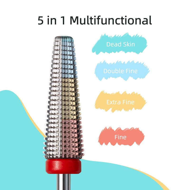 HYTOOS Fine Long 5 in 1 Nail Drill Bits, 20mm