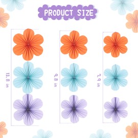 Easy Joy Paper Fans Set of 9 Paper Flowers Hanging Paper Fan Garland Decoration Blue & Orange & Purple for Birthday Wedding Graduation Children Party