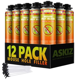 ASKIZ Rodent Block Spray Foam (12x16.9 oz) Mouse Hole Filler Barrier to Keep Mice from Entering The Home, Wall Gap Filler Expanding Foam Sealant Insulation, Keeps Insects & Rodents Away