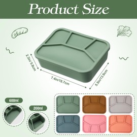 Honeydak 6 Pcs Silicone Bento Box Reusable Lunch Container 4 Compartment Snack Boxes with Lid Smooth LeakProof Rectangle Food Boxes for Adult Work Travel Food Storage (Cute Color)