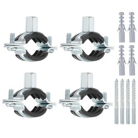 PATIKIL 0.9"-1.1"/23-28mm Split Ring Pipe Hanger, 4 Pcs Heavy Duty Adjustable Pipe Bracket Clamp Galvanized Iron Wall Ceiling Mount Pipe Strap Support with Screws & Expansion Tube, Black