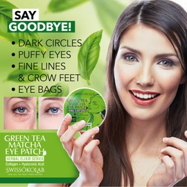 SWISSÖKOLAB Under Eye Patches For Puffy Eyes 24k Gold Eye Mask Dark Circles And Puffiness Collagen Eye Gel Pads Moisturizing & Reducing Wrinkles Anti-Aging Hyaluronic Acid (Green Tea)