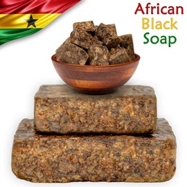 Raw African Black Soap Imported From Ghana - 100 Natural Acne Treatment, Aids Against Eczema  Psoriasis, Dry Skin, Scar Removal, Pimples and...       